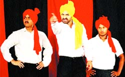 Artistes perform during play Kuknoos Bhagat Singh staged at Lyallpur Khalsa College in Jalandhar