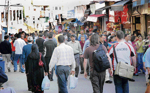 Tourists throng the Mall Road in Shimla on Saturday.