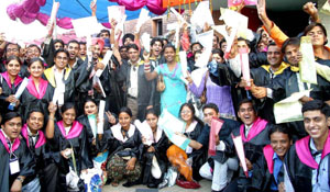 Jubilant students of DAV College after receiving their degrees in Jalandhar on Sunday.