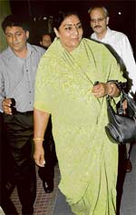 Union minister for women empowerment and social welfare, Renuka Chaudhary, at the Chandigarh railway station on the way to Sanawar to attend the founder’s day of Lawrence School on Wednesday