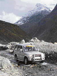 One of the participants of the Raid-de-Himalaya passes through the Kaza valley on its second day of the motor rally, scheduled to conclude on October 8 at Srinagar. 