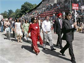 Omar Abdullah leads the 1986-90 batch at the march past during the founder's day celebrations of Lawrence School at Sanawar (Solan) on Thursday.