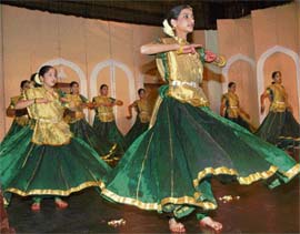 Girls presents a kathak performance during the founder's day celebrations.