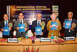 Dr T.K. Walli, Dr Sushil Kumar, Prof D. Dongaonkar, Dr E.R. Orskov and Dr S.N. Rai at the inauguration of the international tropical animal nutrition conference in Karnal on Thursday.