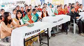 Students participate in a mock UN General Assembly at Dev Samaj College of Education in Chandigarh