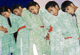 Students from Uttarakhand stage a street play on disaster management, on the inaugural day of the Disaster Management Fair-2007 at Indira Gandhi sports complex in Shimla on Saturday.