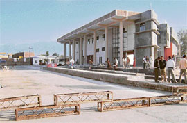 A view of the bus stand entry that was blocked by the contractor after a tiff with the HRTC authorities in Kangra on Saturday.
