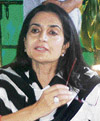 Kiran Choudhry makes a point at a press conference in Chandigarh on Saturday