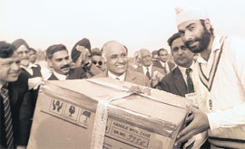 Top scorer Navjot Sidhu being felicitated after the third ODI between India and Bangladesh for the Asia Cup at the stadium.