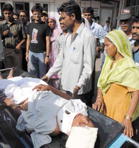 One of the victims being taken to the AIIMS in the Capital