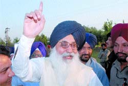 CM Parkash Singh Badal makes a point in Jalandhar on Monday.