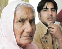 Kailash Devi, widow of freedom fighter Banarsi Dass,with her grandson at Teachers Home, Bathinda
