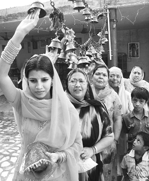 Devotees throng historical Ambika Devi temple during the second navratras in Ambala on Saturday. 
