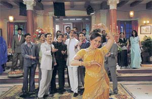 In Baghbaan, Amitabh Bachchan, a retired bank officer, and his wife Hema Malini are abandoned by their four sons