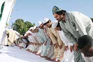 Members of the Muslim community offer Id prayers at the Jammu Idgah.