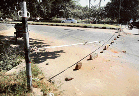 A rope being used as a diversion marker for motorists, putting their lives in jeopardy, on the road separating Sectors 29 and 30 in Chandigarh