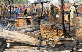 A view of the site where 12 jhuggis were gutted near Dara Studio in Mohali on Monday