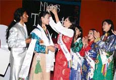 Miss Tibet, 2006, Shiring Chungtak crowns 21-year-old Miss Tibet, 2007, Tenzin Dolma, at McLeodganj on Sunday night; and (inset) Dolma in a close-up shot. 