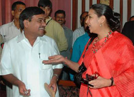 Deputy Chief Minister and Home Minister of Maharshtra RR Patil assures actress and social activist Shabana Azmi of action against film piracy in the state, in Mumbai, on Monday.