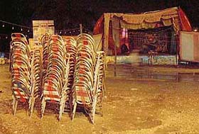 It was piled-up chairs and a deserted podium at the venue of Ramlila in Chandigarh after the downpour