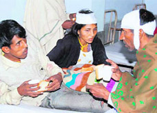 Members of a family injured in the bus accident under treatment in Dr Rajendra Prasad Medical College and Hospital at Dharamsala.