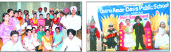 Lyallpur Khalsa College students at a felicitation ceremony;and right: Guru Amar Dass Public School kids enact a story