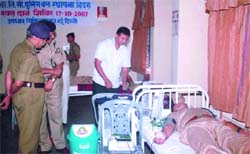 DG, ITBP, V.K. Singh visits a blood-donation camp to mark the forthcoming 46th Raising Day of ITBP at Tigri Camp in the Capital on Wednesday.