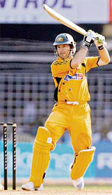 Australia's captain Ricky Ponting plays a shot against India during the seventh and final one-day international match in Mumbai. Ponting, who scored 57, emerged the highest scorer.