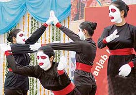 Students participate in a mime competition on the third day of the Panjab University Chandigarh Zone B Youth and Heritage Festival at Dev Samaj College for Women-45 in Chandigarh