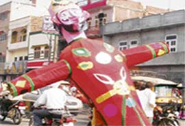 An effigy of Ravana being carried on the eve of Dussehra in Amritsar