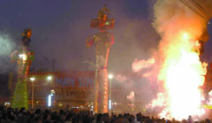 Effigies of Ravan, Kubhakaran and Meghnad set on fire at Dharmik Lila Committee, Subhash Ground in the Capital on Sunday.