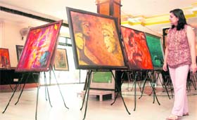 Vandya Bagrodia at her exhibition in Ludhiana