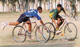 A match of the Federation Cup Cycle Polo Championship in progress at Police Lines, Sector 26, Chandigarh