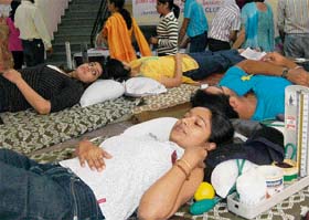 Students of the Gian Jyoti Institute of Management and Technology, Mohali, donate blood at camp held in the institute recently