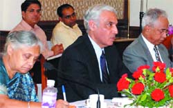 Delhi Lt-Governor Tejendra Khanna presides the first meeting of the recently formed Delhi Vision Group at Raj Niwas in the Capital on Thursday