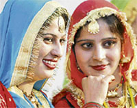 Girls in traditional Punjabi dress on the opening day of the three-day Punjabi University Regional Youth Festival (Bathinda Zone) 2007 in Bathinda on Friday.