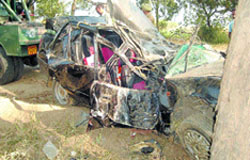 Mangled remains of the car