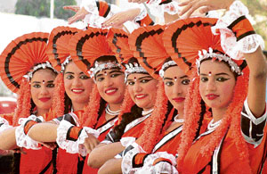 Girls perform a dance during the youth festival ‘Fusion 2007’ organised by BCM Arya Model School.