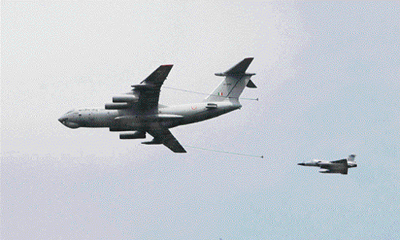A file photo of an IL-78 tanker with a Mirage 2000 fighter.