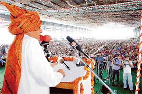 Haryana Chief Minister Bhupinder Singh Hooda addresses a public rally at Meham in Rohtak district
