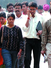 Telugu superstar Chiranjeevi's newly-wed daughter Srija and son-in-law Sirish Bhardwaj in the Capital on Monday.