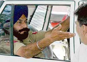 Head constable Baldev Singh after his arrest in Chandigarh
