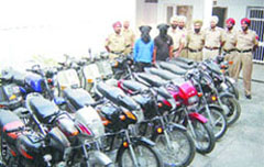 The stolen motorbikes in police custody.