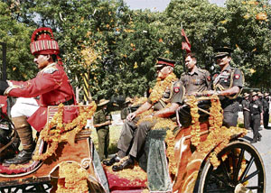 Lt Gen Daljeet Singh is given a ceremonial send-off on his retirement at Chandimandir on Wednesday