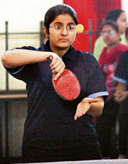 A player in action during the Government Inter-Polytechnic Table Tennis Tournament in Ludhiana on Wednesday. 