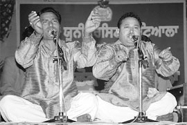 Sufi singer-brother duo Sher Ali Sher and Amant Ali of Patiala Gharana perform during the Punjabi Sangeet Mela organised by Punjab Heritage Foundation at Punjabi University, Patiala, on Saturday.