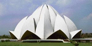 The Bahai Temple in New Delhi, built as a huge marble lotus, looks like hands clasped in eternal prayer. 