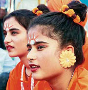 DAV students take part in the Mahatma Anand Swami Regional Youth Festival in Panipat on Sunday.