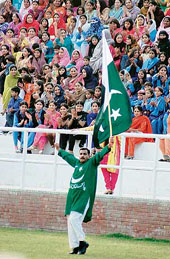 A Pakistani dances during the retreat ceremony at the Attari-Wagah border on Sunday.