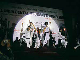 Students perform at a function on the concluding day of the All-India Dental Students Conference in Amritsar on Sunday.